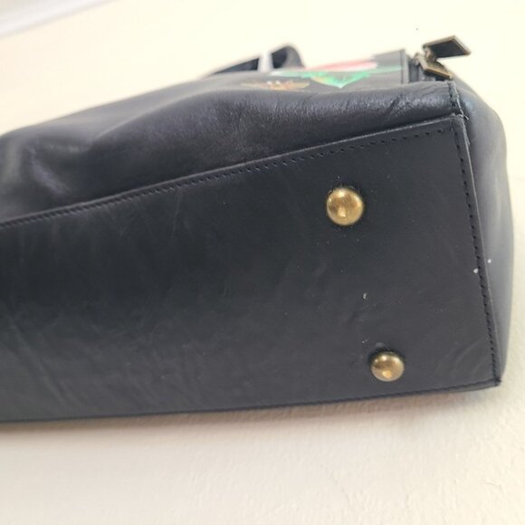 Anuschka Leather Hand Painted Wide Organizer Satchel Hummingbird Black - Picture 9 of 11